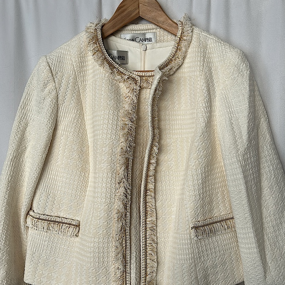 Sara Campbell NWT Ivory and Gold Chemise Dress and Jacket Set **Size 6/M**🌺🌺 - Picture 3 of 9